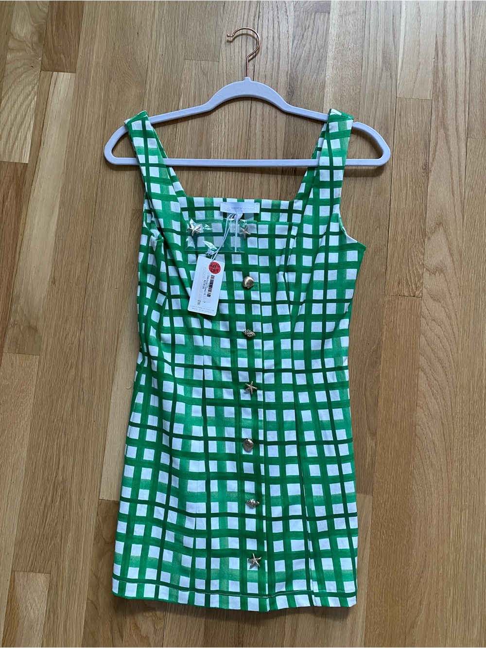 Corey Lynn Calter Green Gingham Square-Neck Mini Dress - Picture 2 of 4
